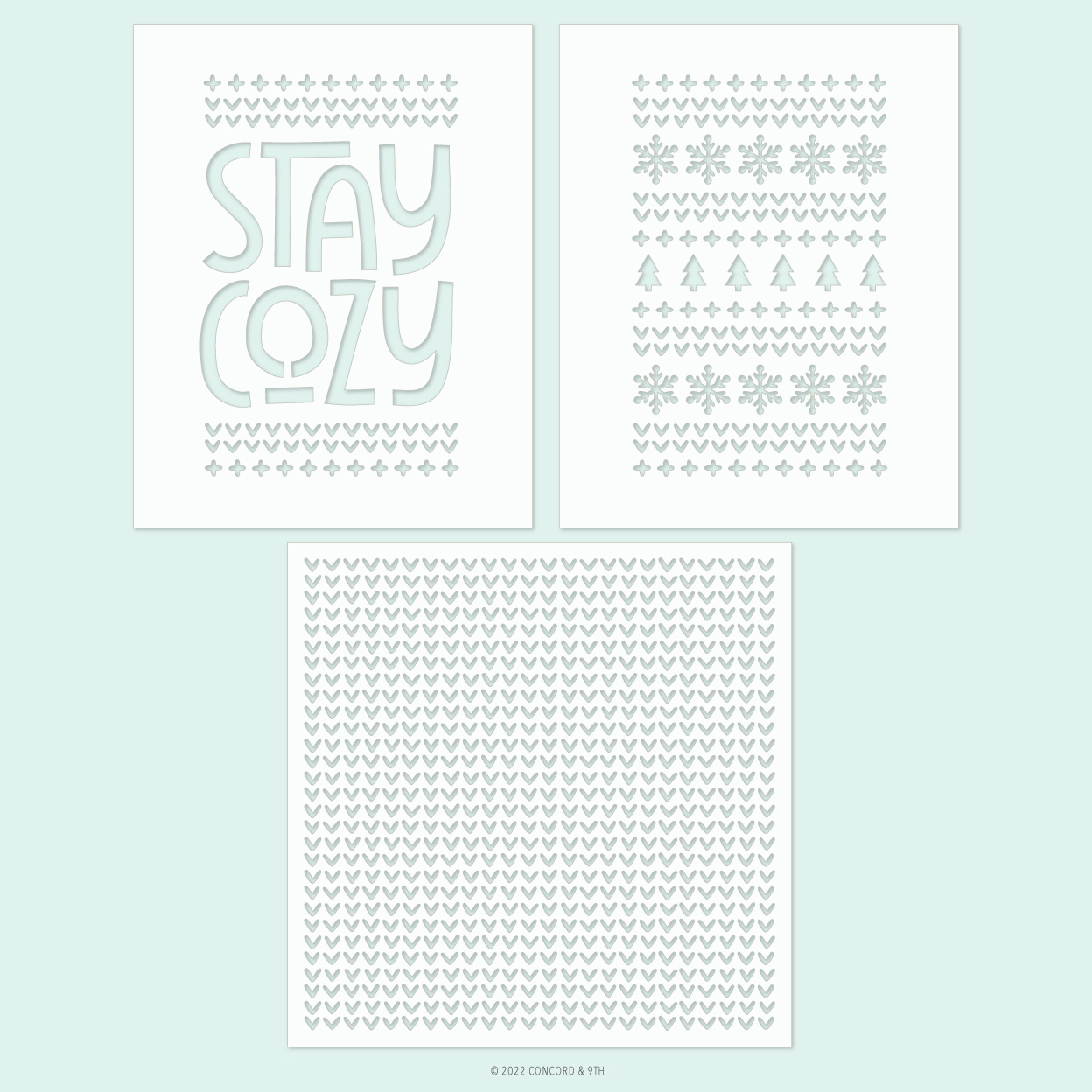 Concord & 9th - Stay Cozy Stencil Pack (one 6x6 stencil, two 4.75 x 6 stencils)