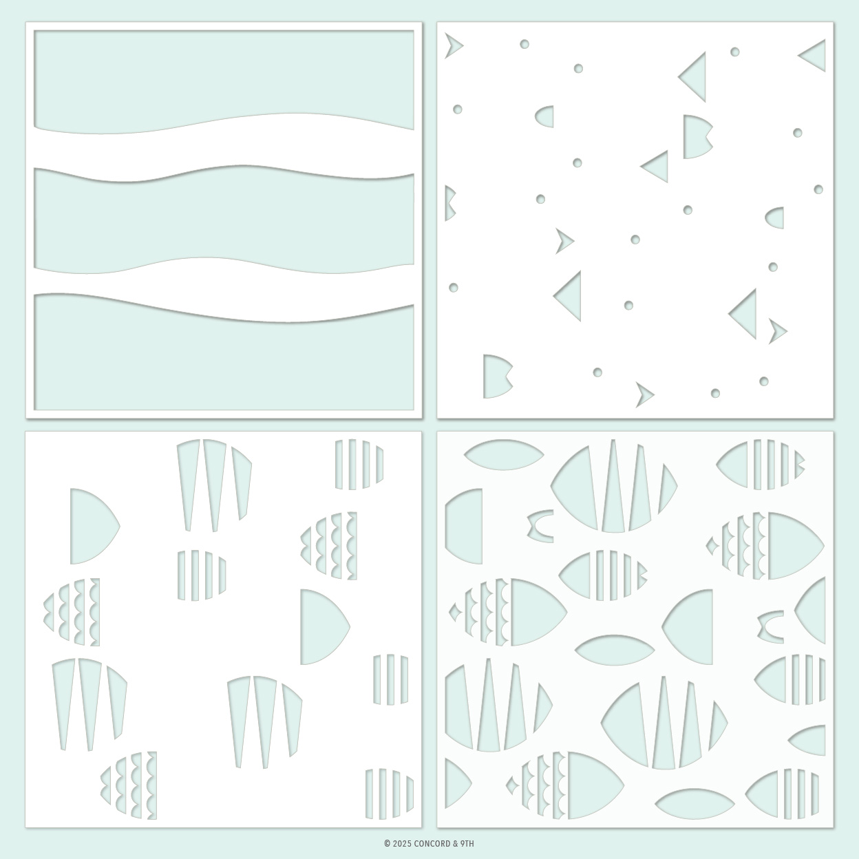 **NEW* - Concord & 9th - Fish Friends Stencil Pack (4 qty; 6 x 6)
