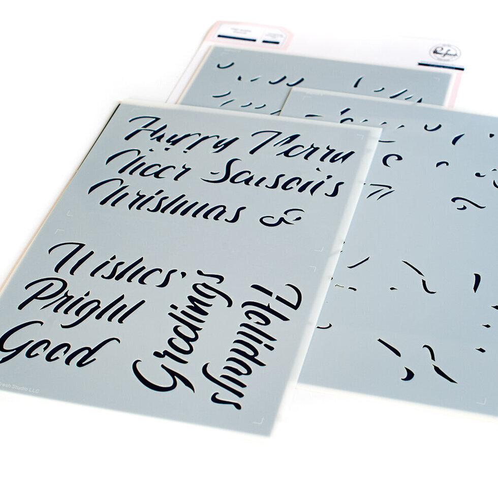 Pinkfresh Studio - Brushed Sentiments Holiday stencils - DISCONTINUED