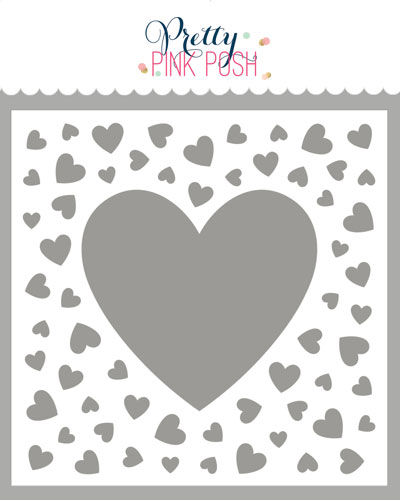 Pretty Pink Posh - Scattered Hearts Frame Stencil