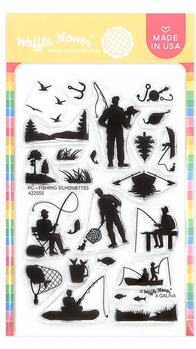 *NEW* - Waffle Flower - Postage Collage Fishing Silhouettes Stamp Set