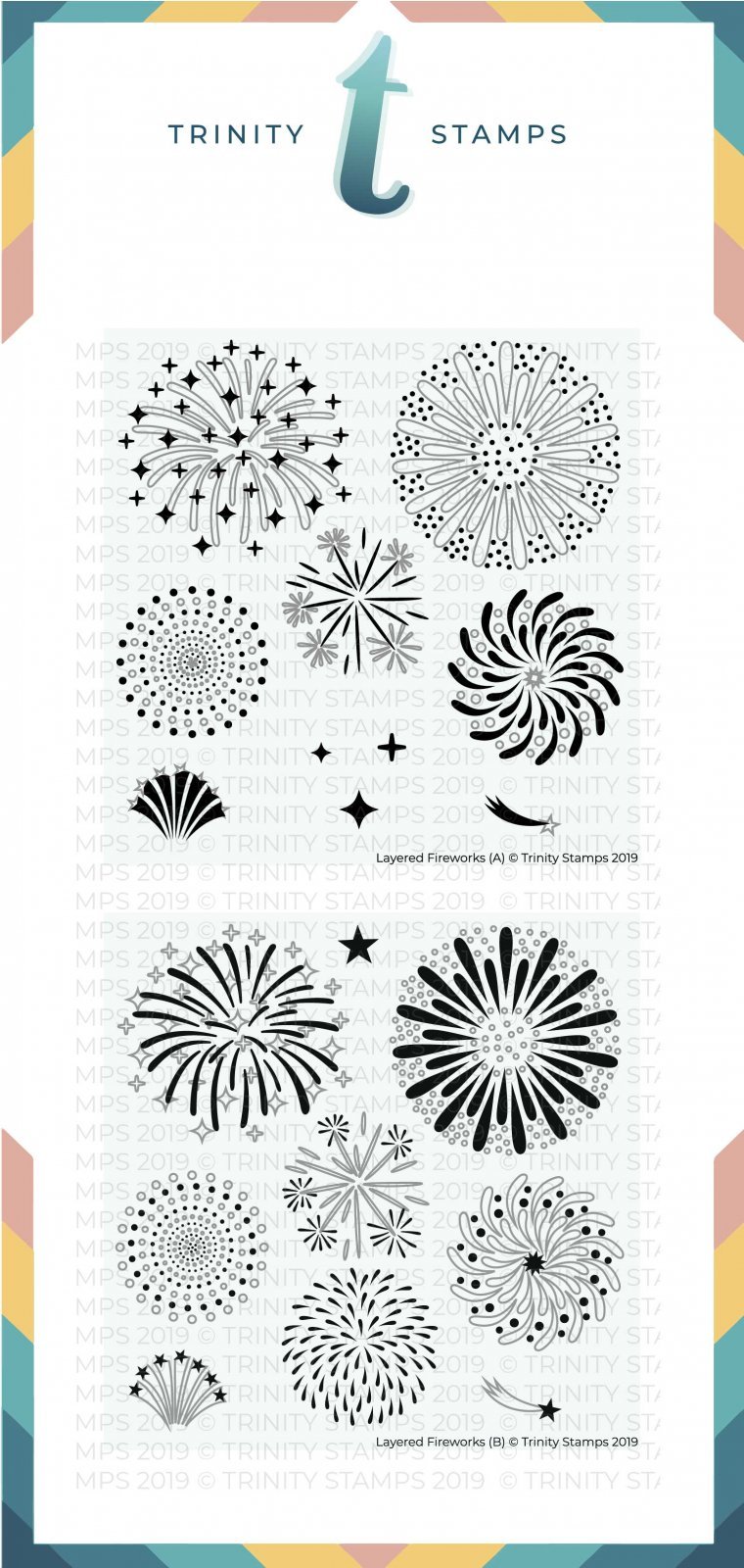 Trinity Stamps - Layered Fireworks - 6x6" Laser Cut 2-piece Layering Stencil Set