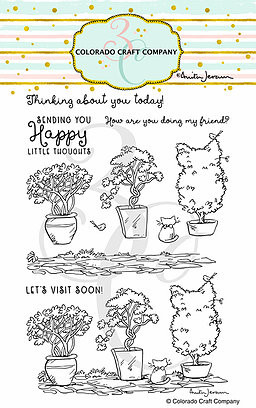 Colorado Craft Company - Anita Jeram~Topiaries & Kitten Stamp WITH MATCHING DIE