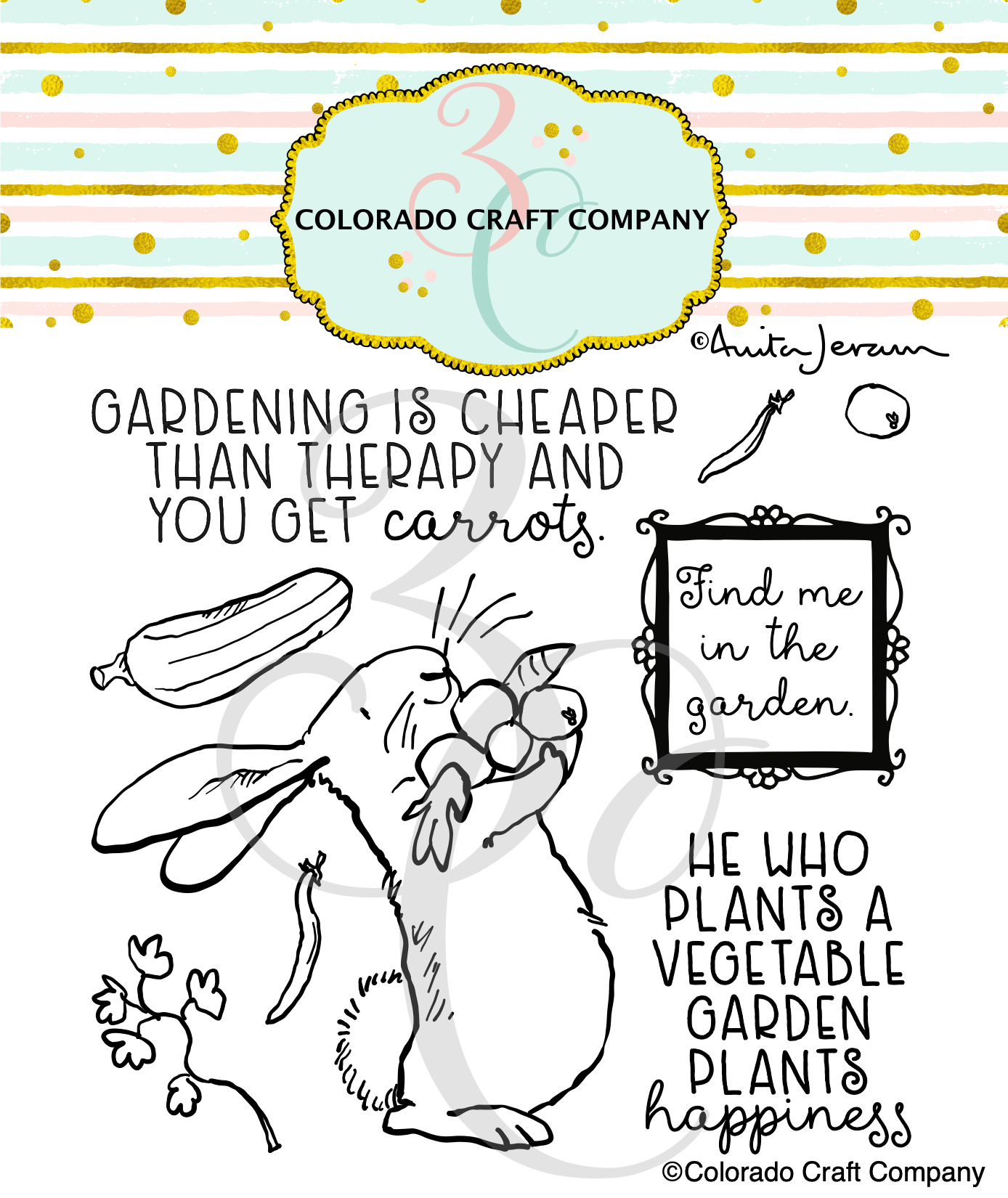 Colorado Craft Company - Anita Jeram~Garden Therapy 4 x 4 Clear Stamps