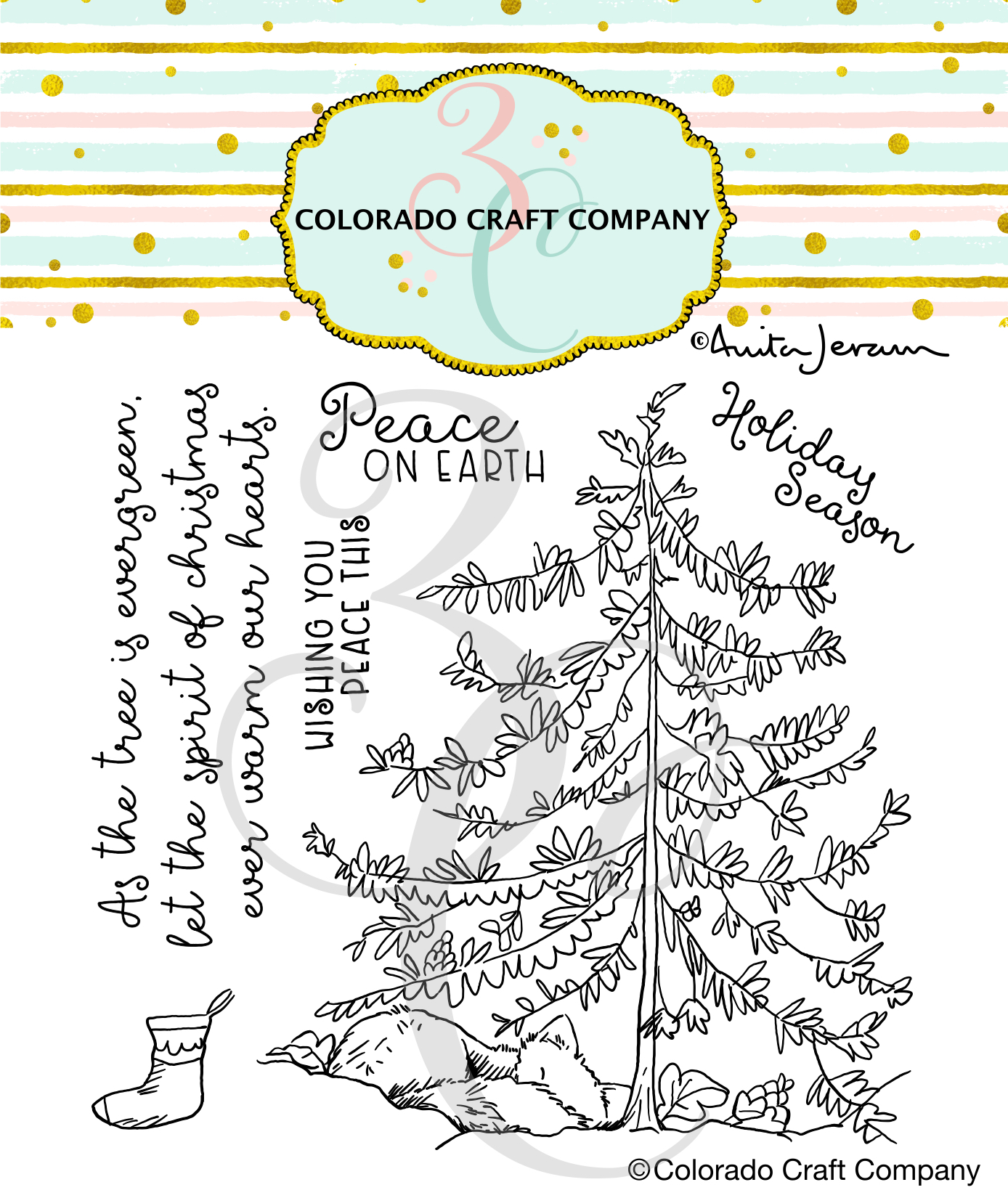 Colorado Craft Company - Anita Jeram~Peaceful Fox 4 x 4 Clear Stamps