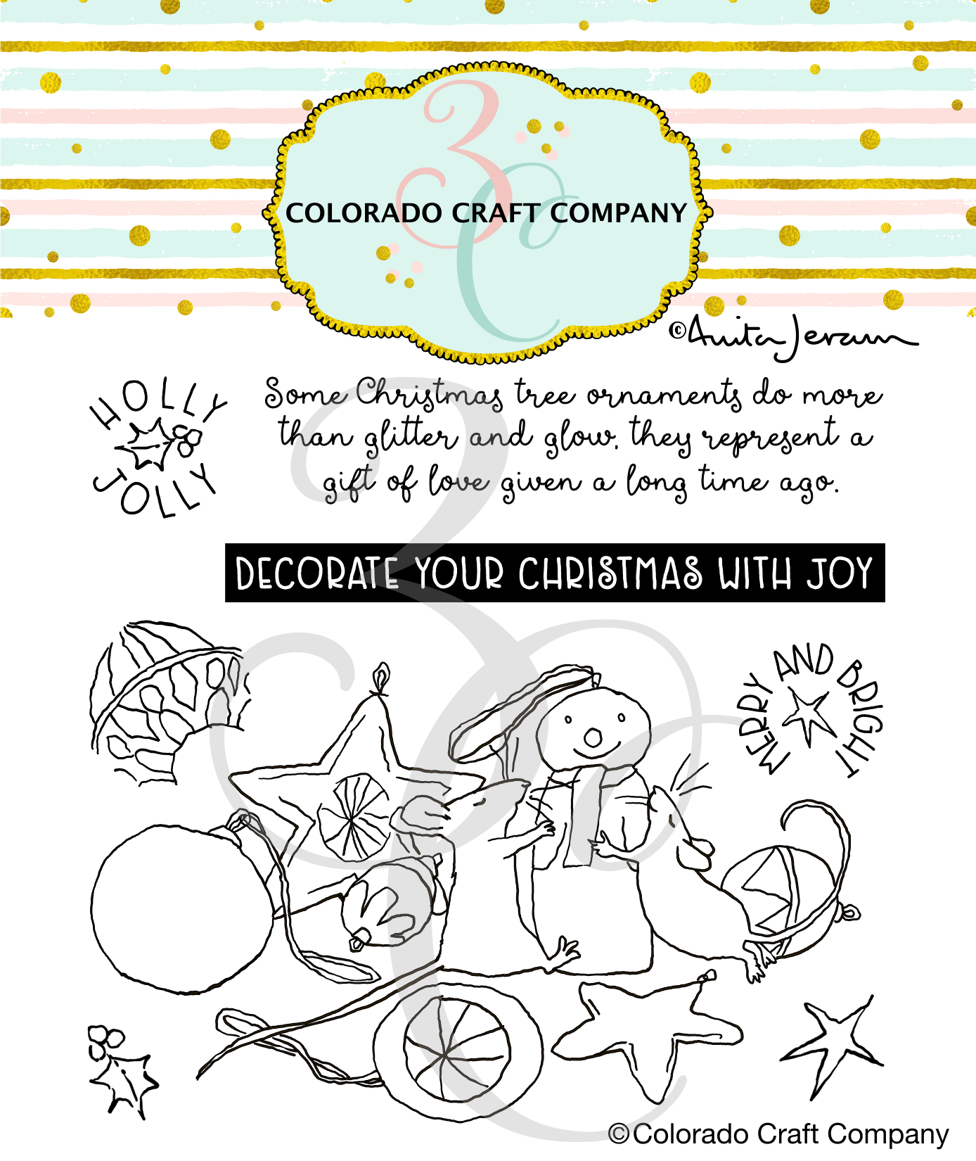 Colorado Craft Company - Anita Jeram~Mice Ornaments 4 x 4 Clear Stamps