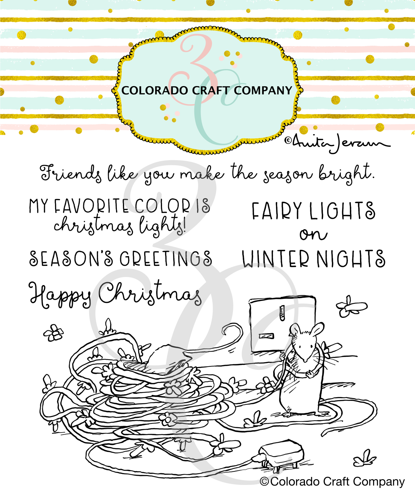 Colorado Craft Company - Anita Jeram~Mice Lights 4 x 4 Clear Stamps