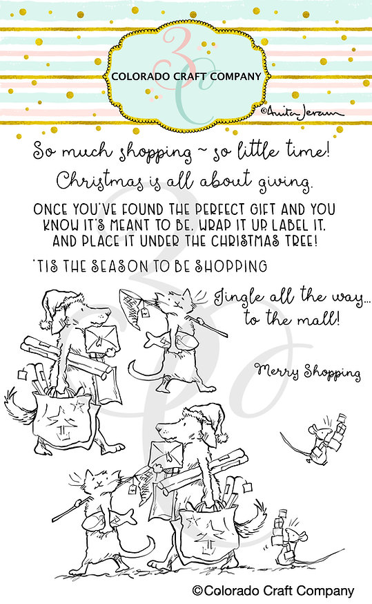 Colorado Craft Company - Anita Jeram~Merry Shopping 4 x 6 Clear Stamp WITH MATCHING DIE