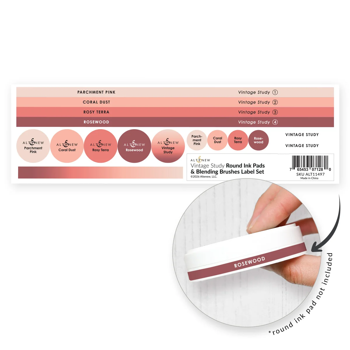 **NEW* - Altenew - Round Ink Pads & Blending Brushes Label Set - Vintage Study