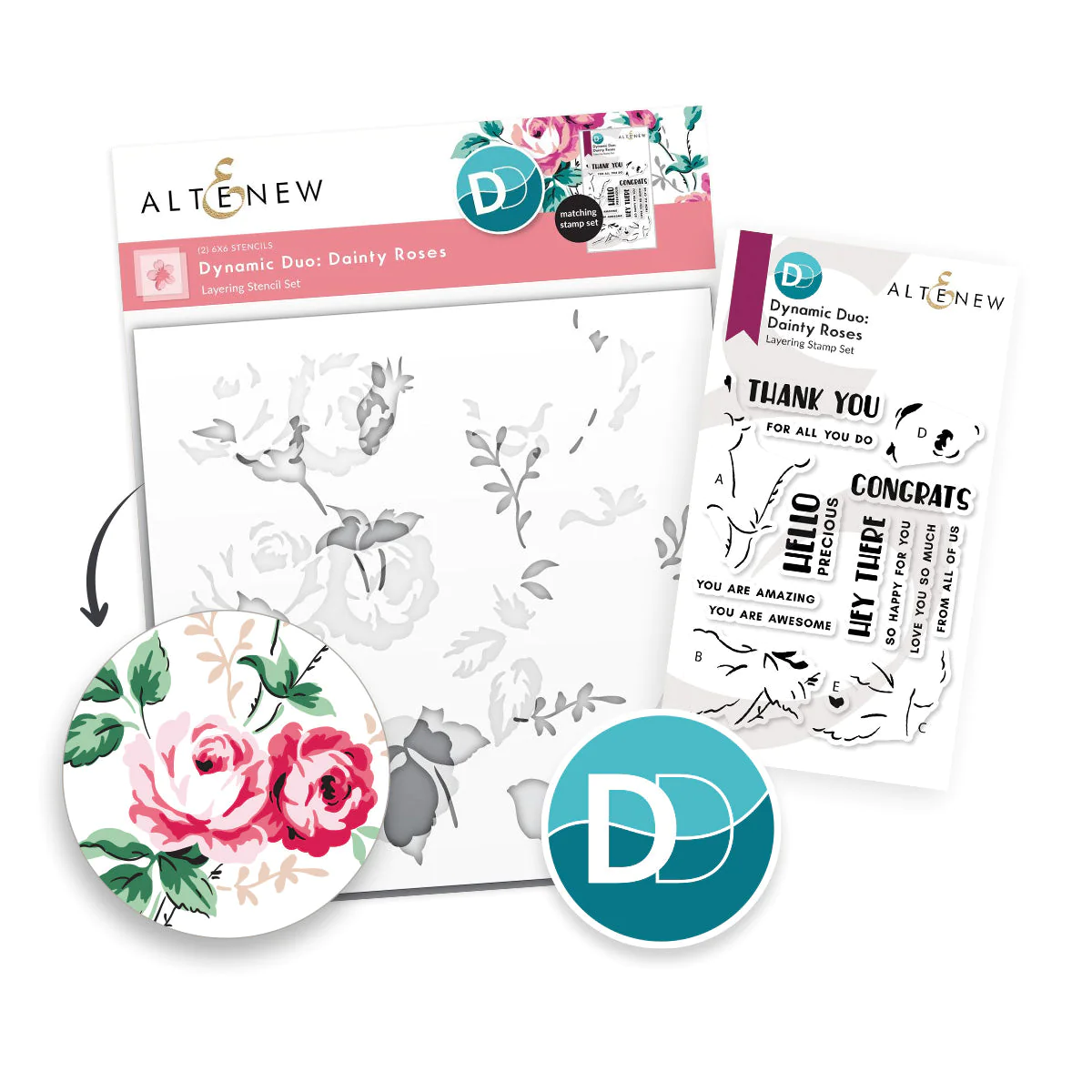 Altenew - Dynamic Duo: Dainty Roses Stamp & Stencil