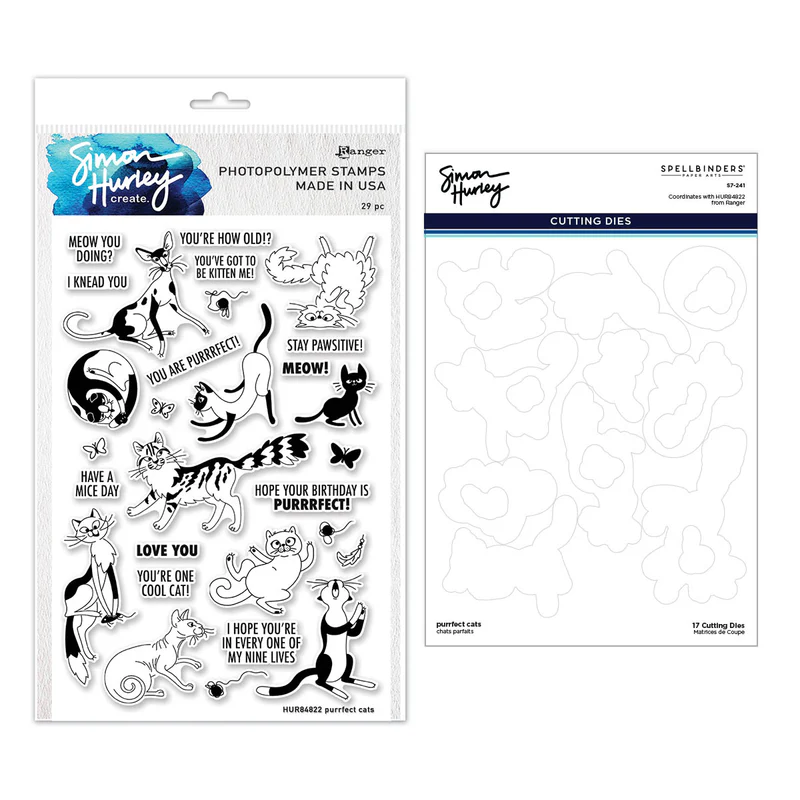 Spellbinders - Purrfect Cats Stamp & Die Set by Simon Hurley (B4)