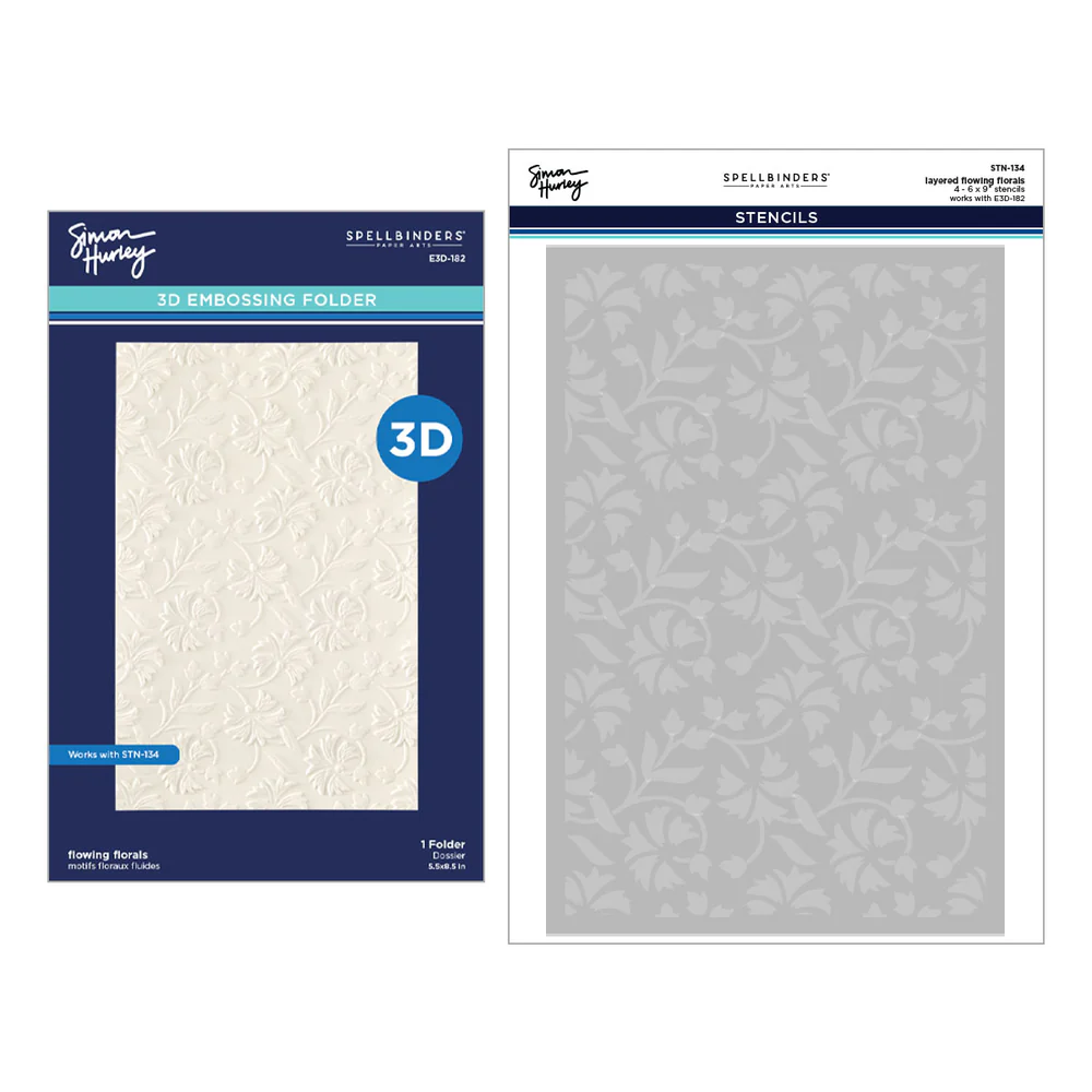 **NEW* - Spellbinders - Flowing Florals 3D Embossing Folder and Stencil Bundle by Simon Hurley