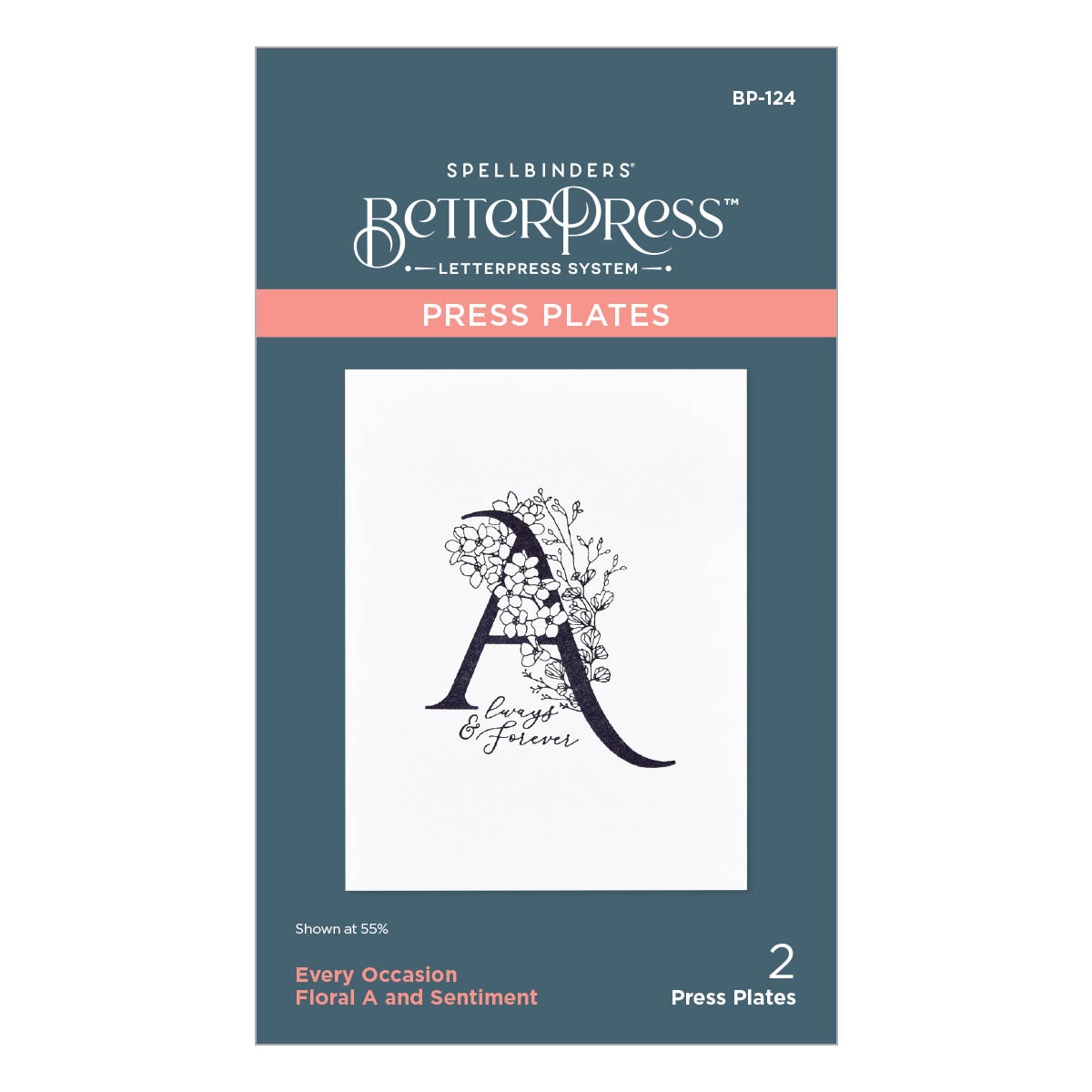 Spellbinders - Floral A and Sentiment Press Plate from the Every Occasion Floral Alphabet Collection