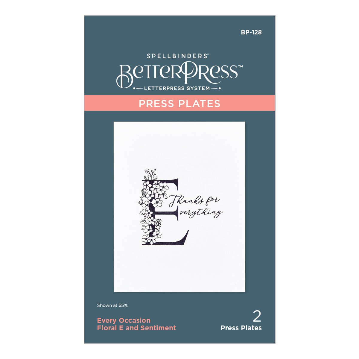 Spellbinders - Floral E and Sentiment Press Plate from the Every Occasion Floral Alphabet Collection