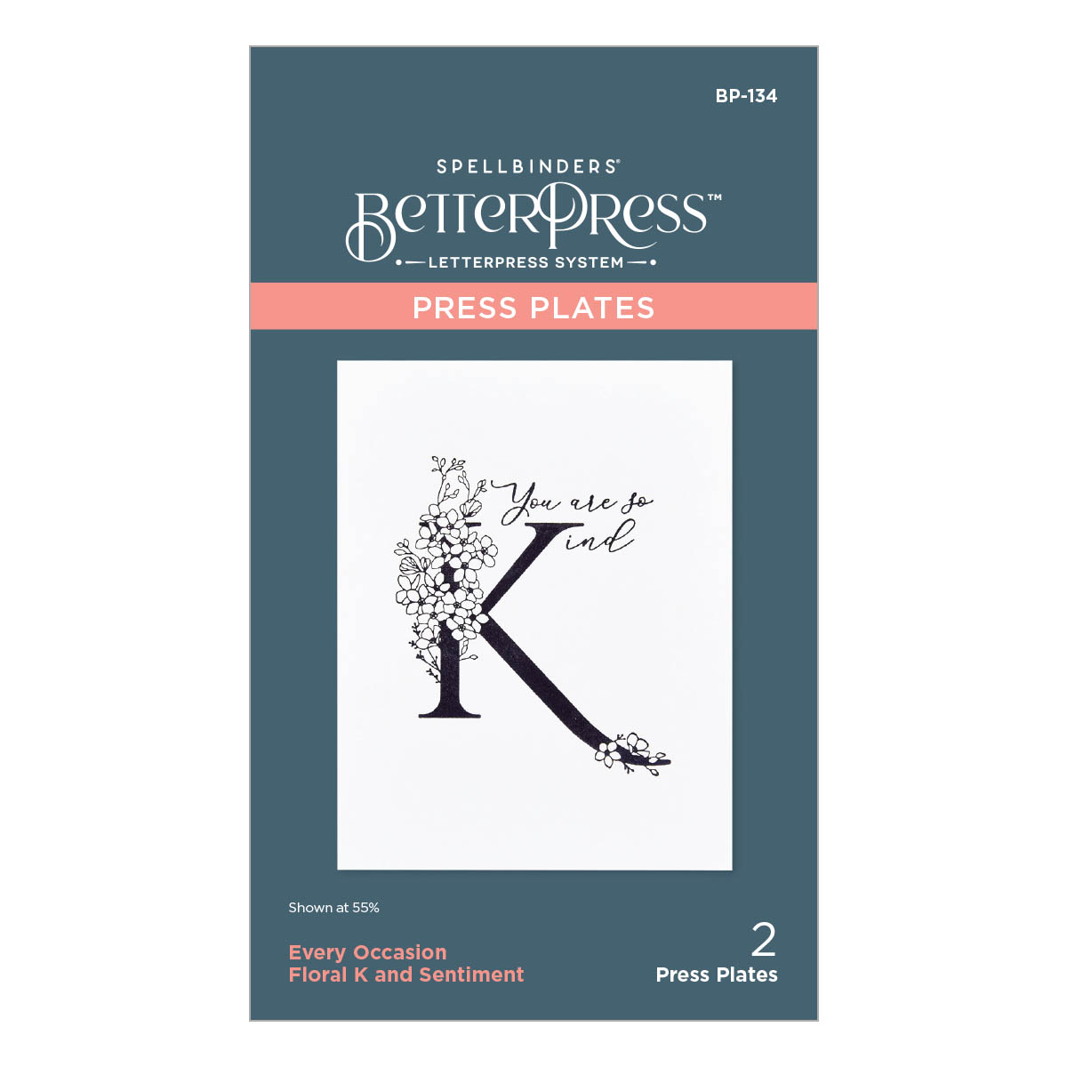 Spellbinders - Floral K and Sentiment Press Plate from the Every Occasion Floral Alphabet Collection