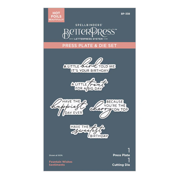 Spellbinders - Fountain Wishes Sentiments BetterPress Plate & Die Set from the Happier Hour Collection