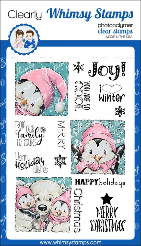 Whimsy Stamps - Penguin Holiday Squares Clear Stamps