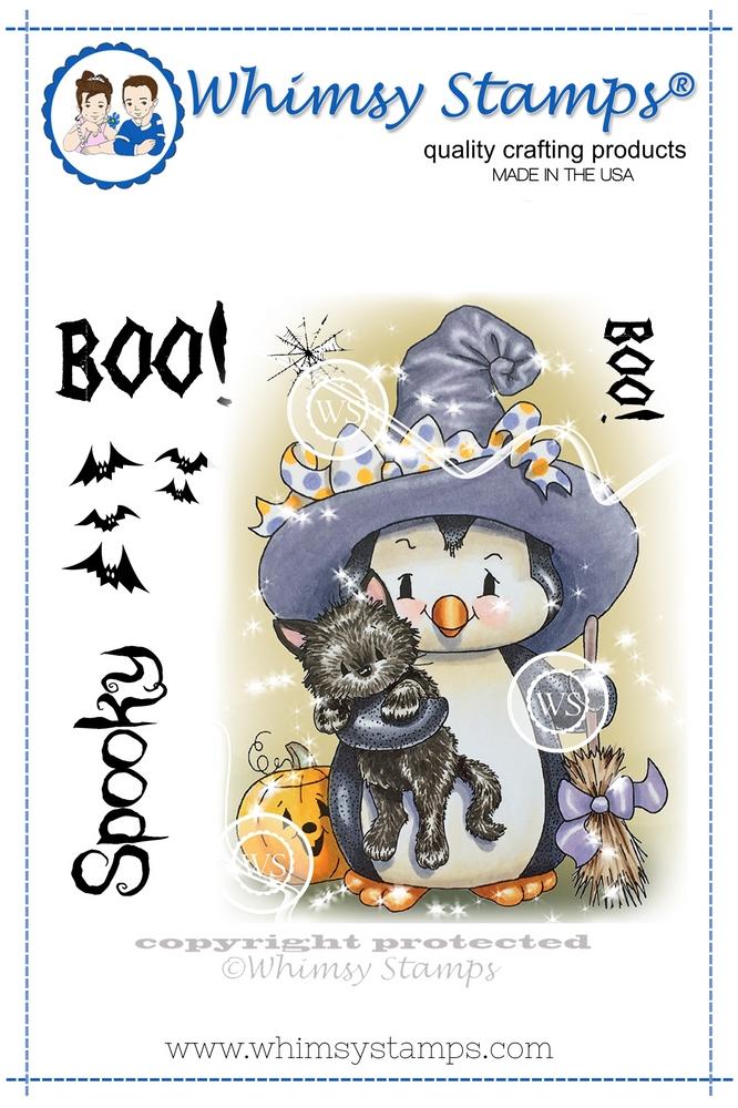 Whimsy Stamps - Penguin Spook Nite Rubber Cling Stamp