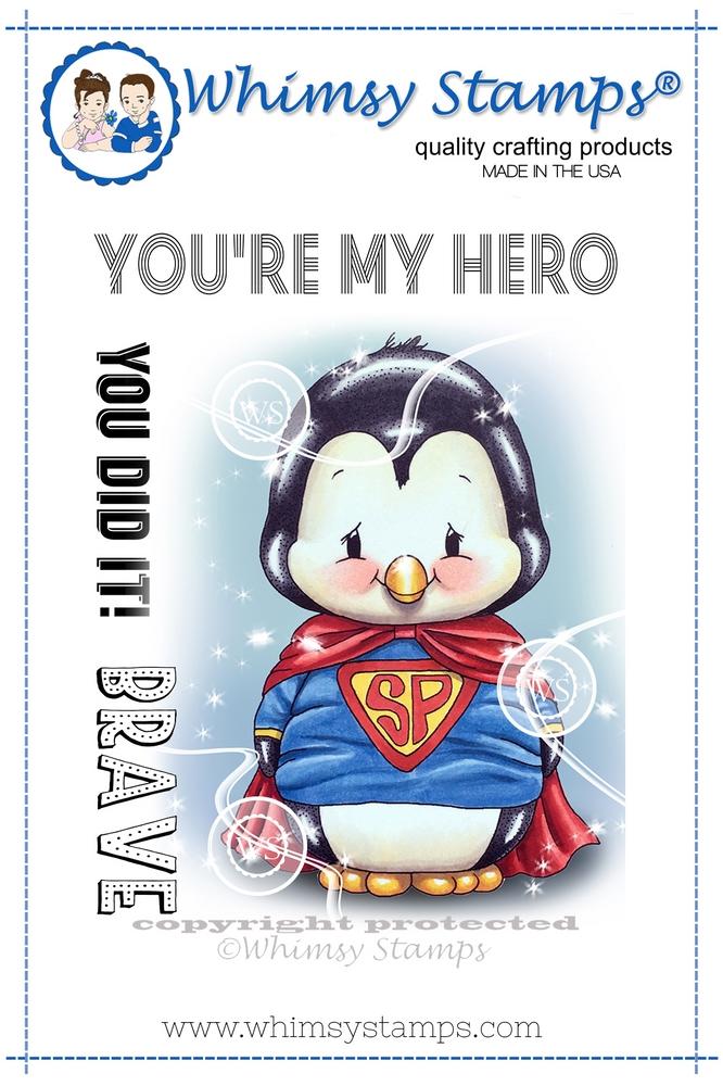 Whimsy Stamps - Penguin Superhero Rubber Cling Stamp