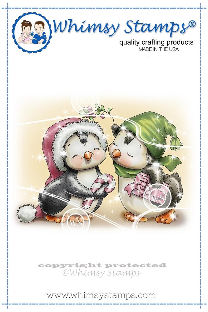 Whimsy Stamps - Penguins Under the Mistletoe Rubber Cling Stamp