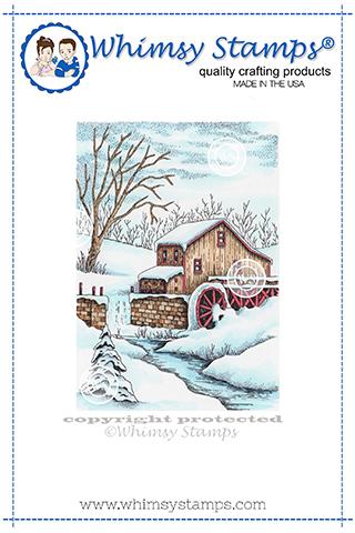 Whimsy Stamps - Snowy Water Mill Rubber Cling Stamp