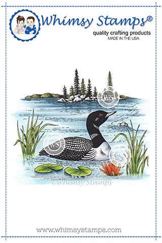 Whimsy Stamps - Loon Scene Rubber Cling Stamp