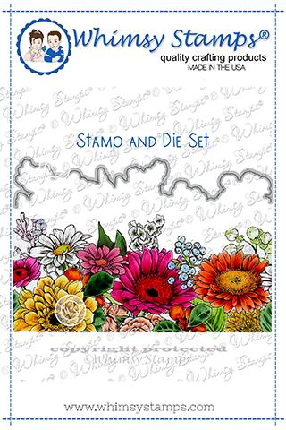 Whimsy Stamps - Gerber Daisies Background Rubber Cling Stamp and Die Combo