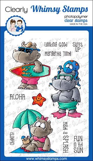 Whimsy Stamps - Hippo Beach Fun Clear Stamps