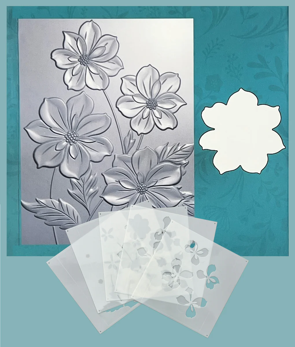 **NEW* - Gina K Designs - Ruffled Blooms 3D Embossing Folder, Die and Stencil - BUNDLE