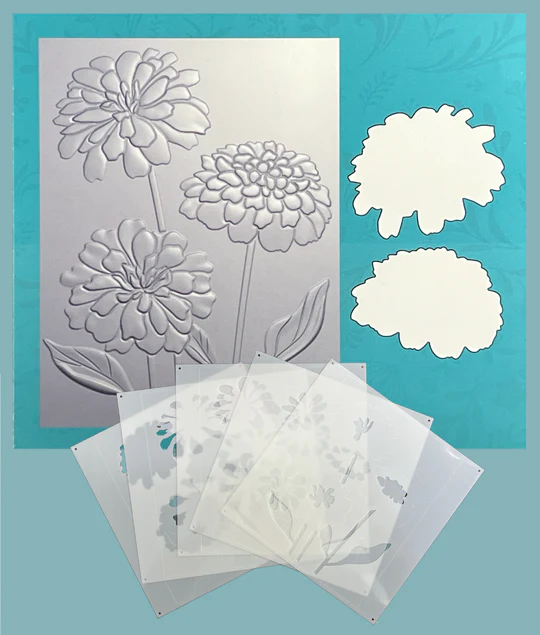 **NEW* - Gina K Designs - Sensational Zinnias 3D Embossing Folder, Die and Stencil - BUNDLE