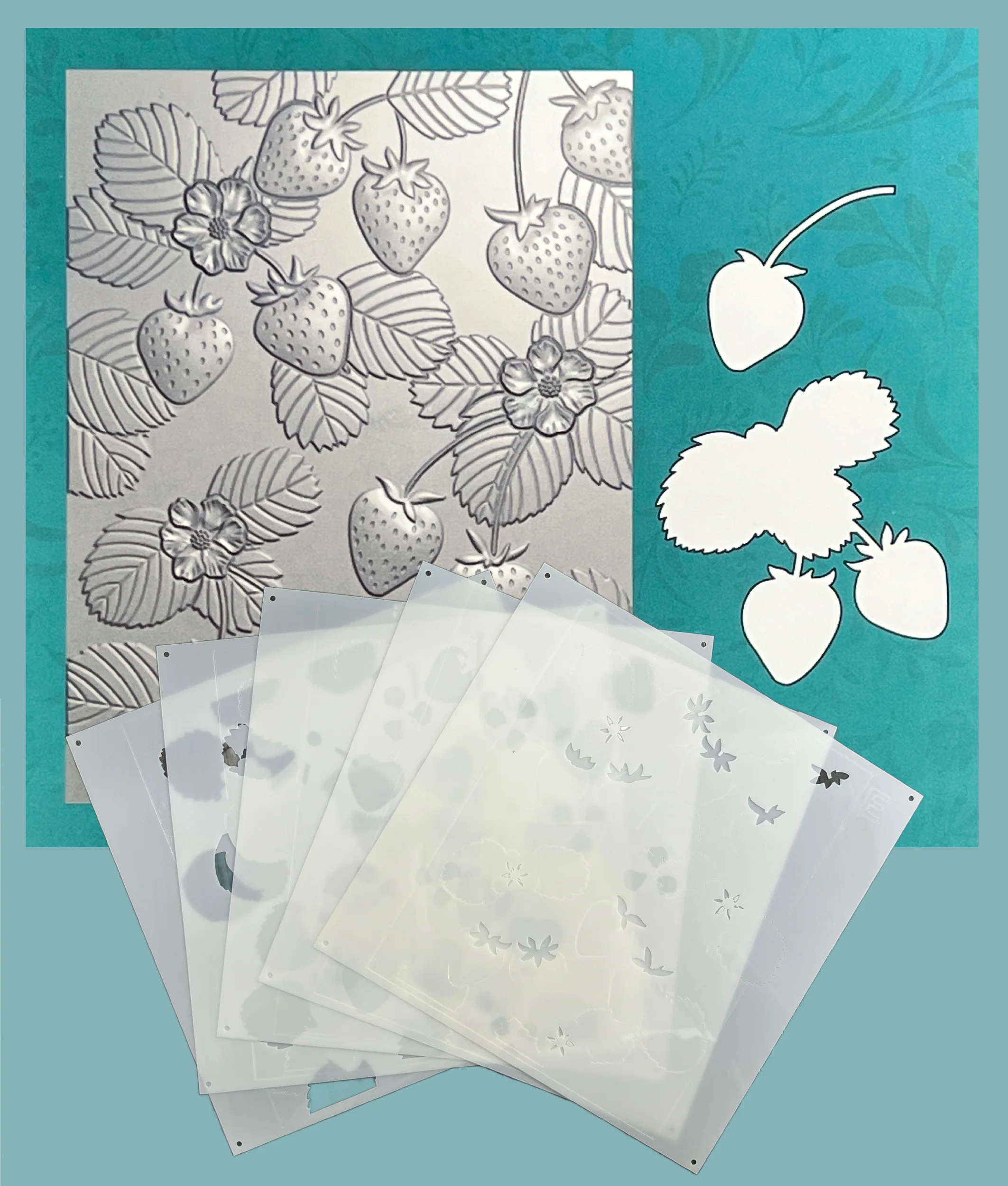 Gina K Designs - Strawberry Harvest 3D Embossing Folder, Die and Stencil - BUNDLE