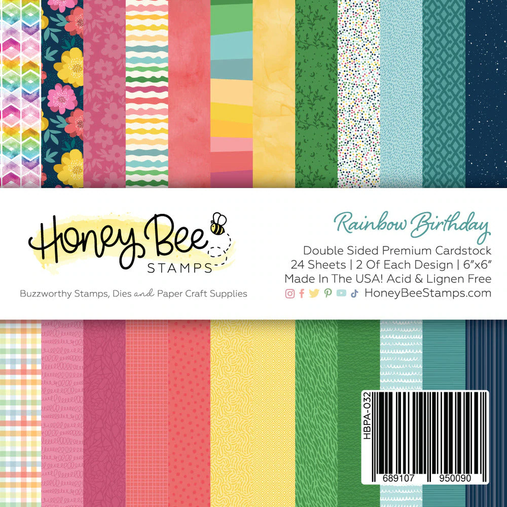 Honey Bee - Paper Pad 6x6 - 24 Double Sided Sheets - Rainbow Birthday