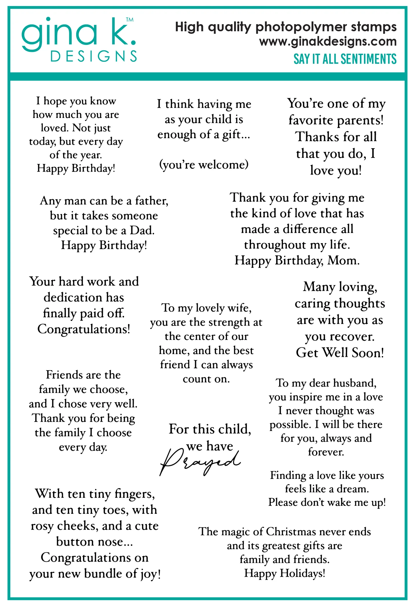 Gina K Designs - Say it all Sentiments - STAMPS