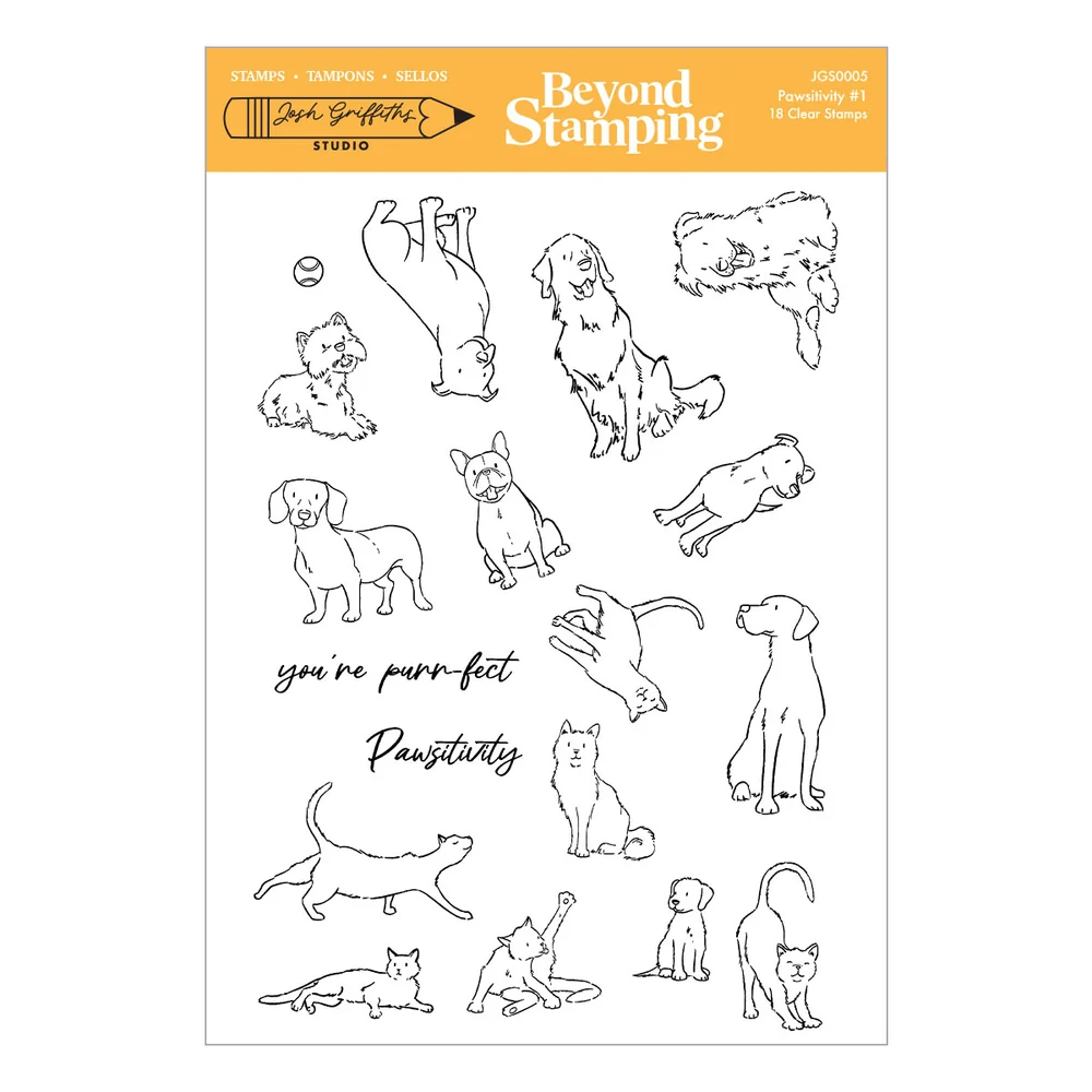 **NEW* - Spellbinders - Beyond Stamping Pawsitivity #1 Clear Stamp Set by Josh Griffiths Studio