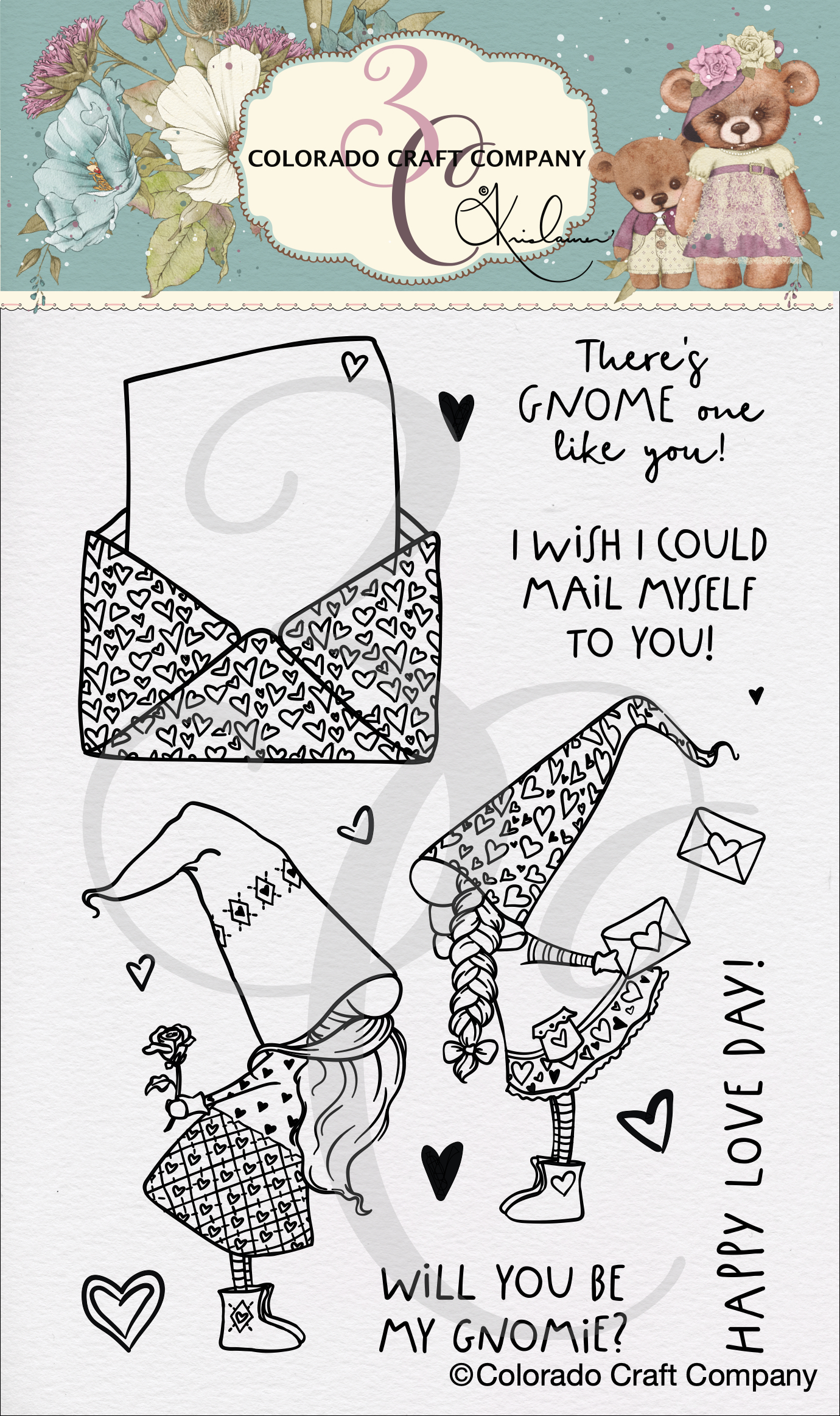 Colorado Craft Company - Kris Lauren~Love Day  Gnomes 4 x 6 Clear Stamps