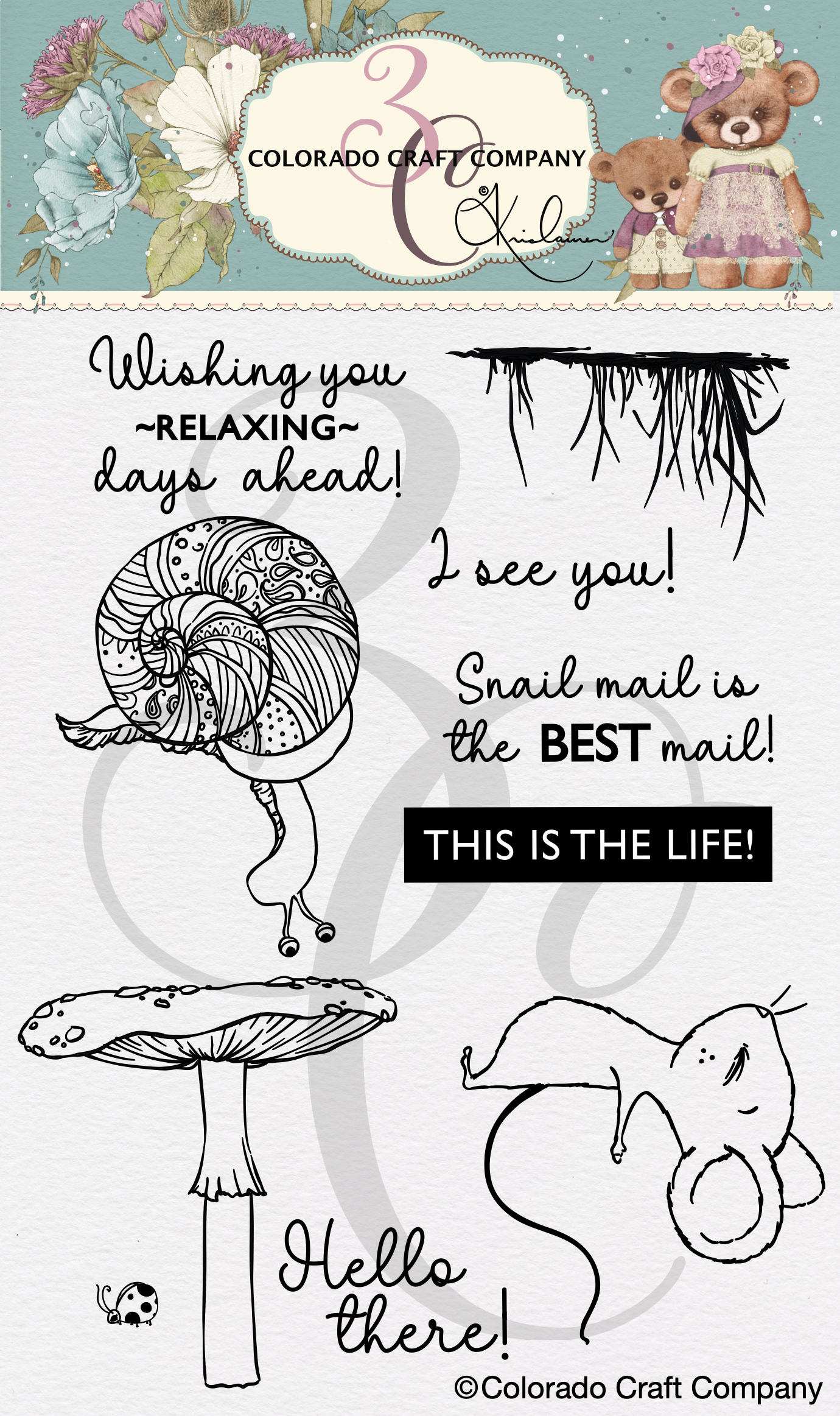 Colorado Craft Company - Kris Lauren~This Is The Life Toadstool 4 x 6 Clear Stamps