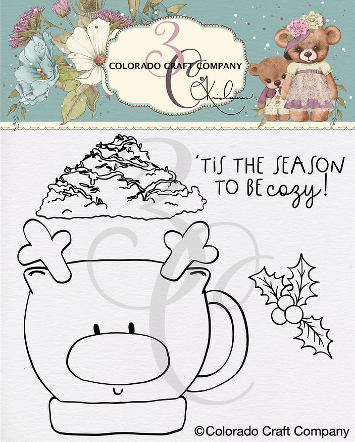 Colorado Craft Company - Kris Lauren~Cozy Reindeer Mug 4 x 4 Clear Stamps