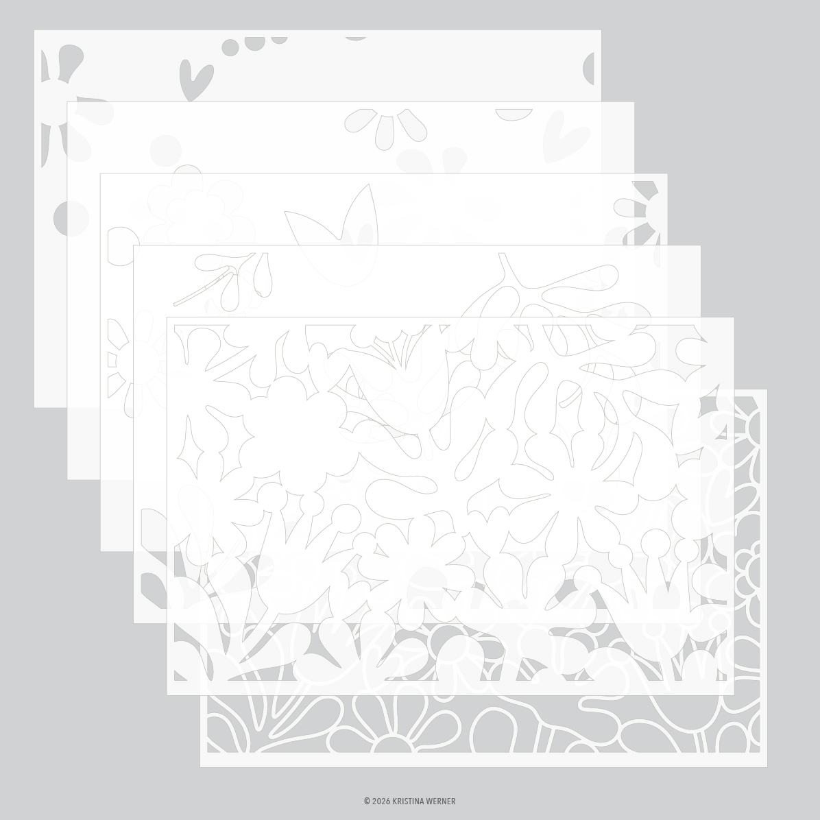 **NEW* - Concord & 9th - Retro Flowers Stencil Pack (6 qty; 6 x 9)
