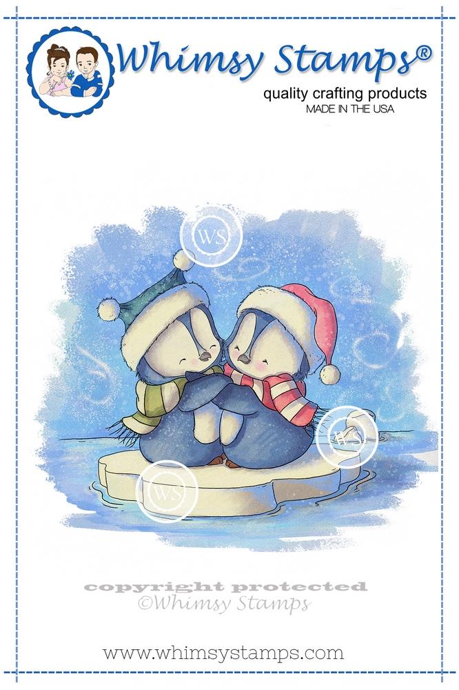 Whimsy Stamps - Penguins Hugging Rubber Cling Stamp
