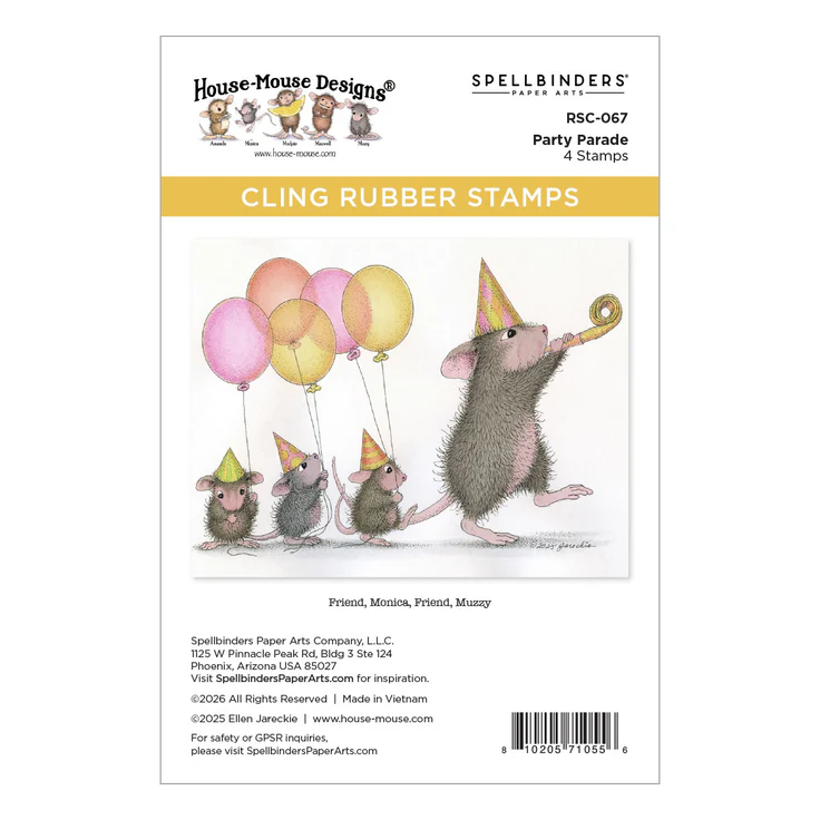 Spellbinders - House- Mouse Party Parade Cling Stamp Set