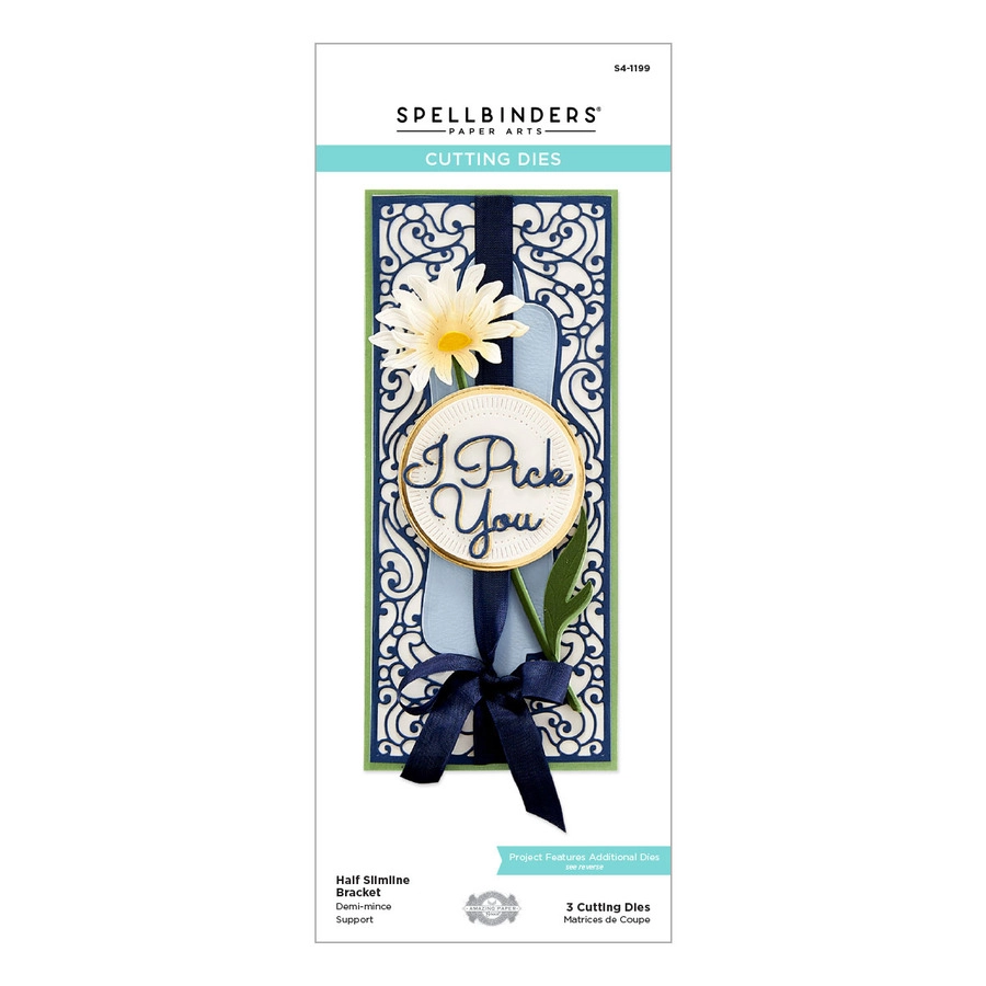 Spellbinders - Half Slimline Bracket Etched Dies from the Layered Fleur Bouquet Slimlines Collection by Becca Feeken