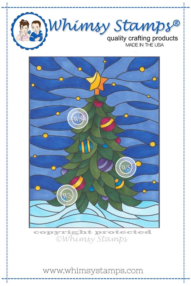 Whimsy Stamps - Stained Glass Christmas Tree Rubber Cling Stamp