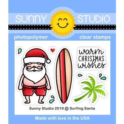 Sunny Studio - Surfing Santa 2x3 Clear Stamps