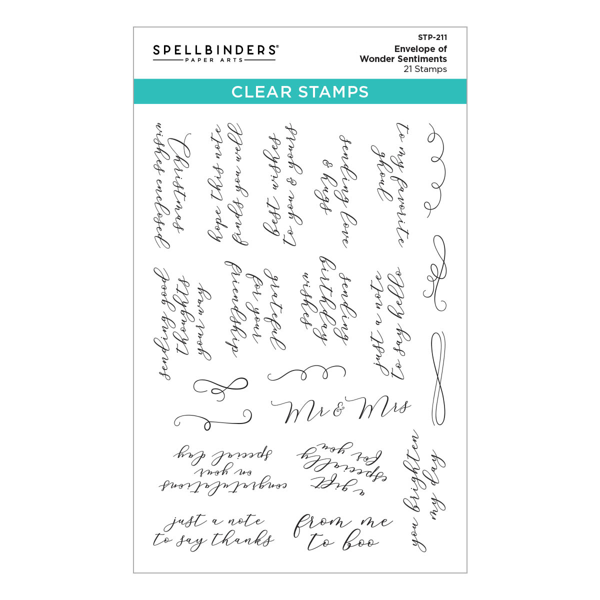 Spellbinders - Envelope of Wonder Sentiments Clear Stamp Set from the Envelope of Wonder Collection