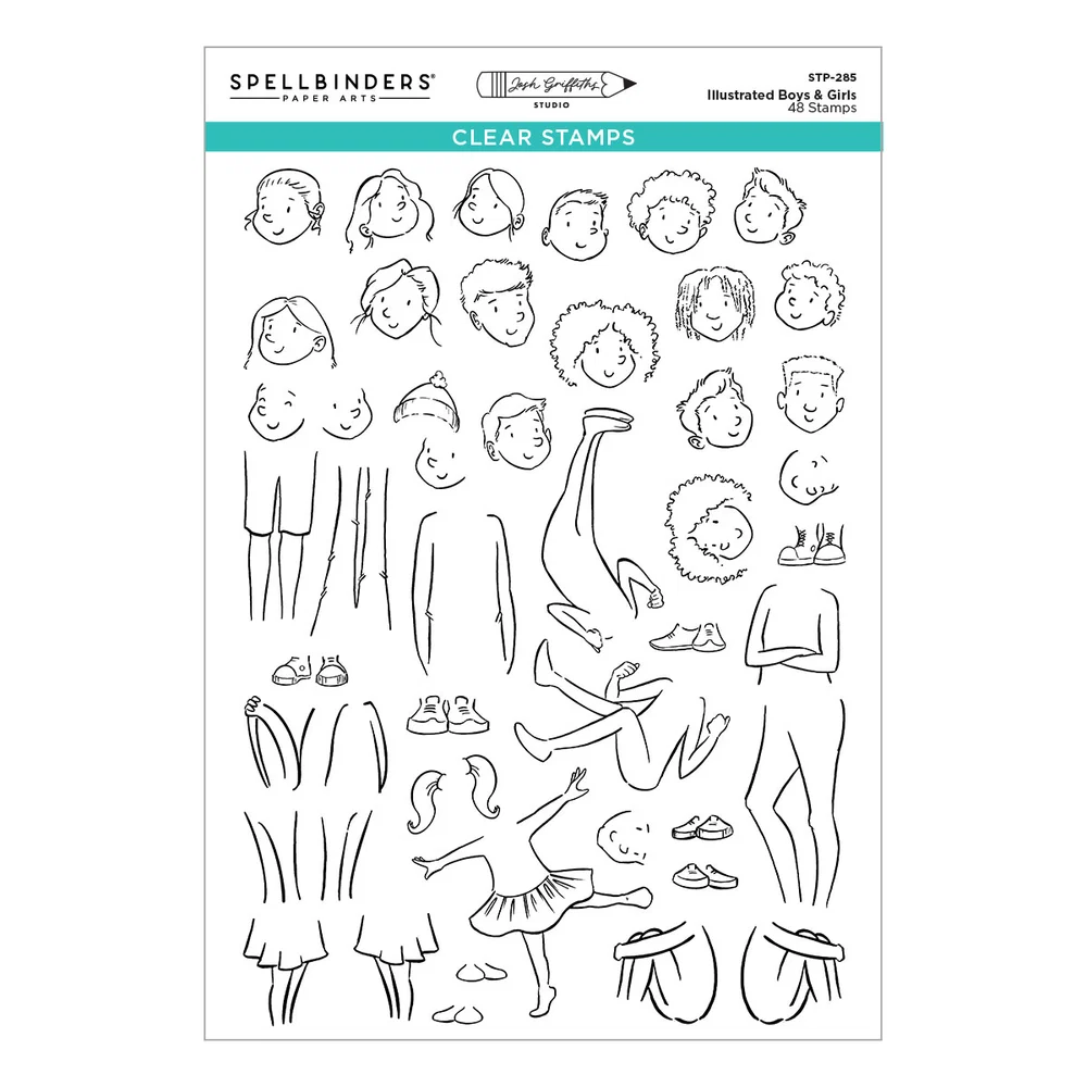 **NEW* - Spellbinders - Illustrated Boys & Girls Clear Stamp Set by Josh Griffiths