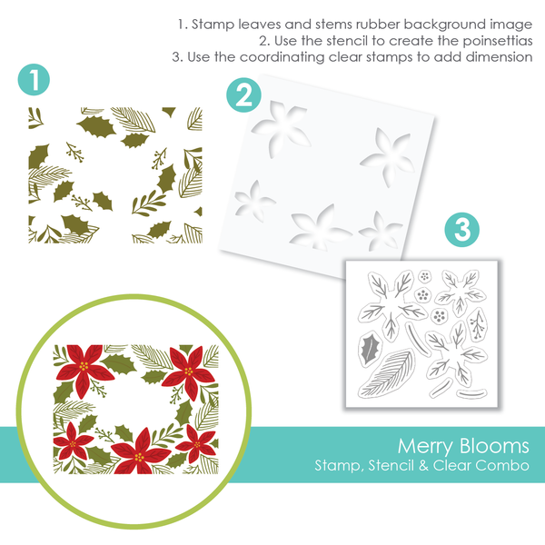 Taylored Expression - Merry Blooms Stamp, Stencil & Clear Combo