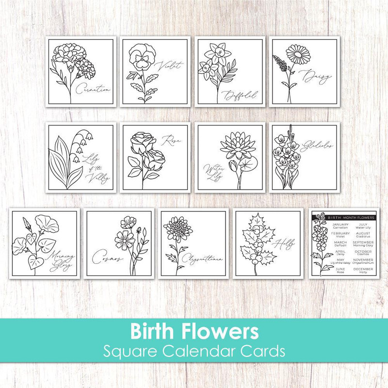 Taylored Expression - Square Calendar Cards - Birth Flowers