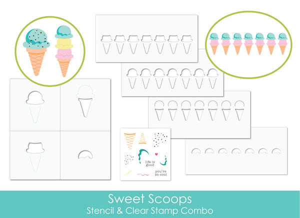 Taylored Expression - Sweet Scoops Stencil & Clear Stamp Combo