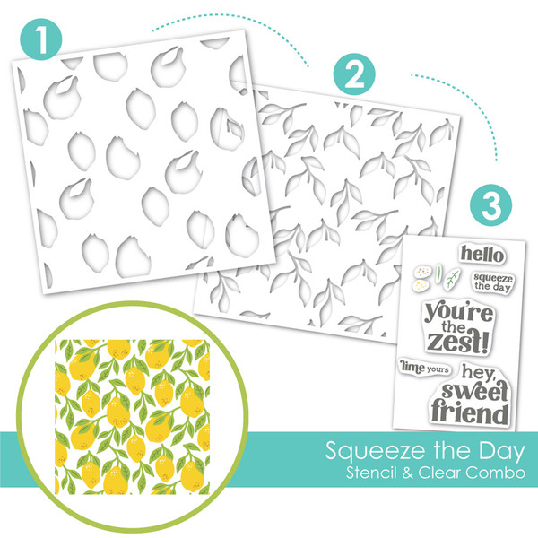 Taylored Expression - Squeeze the Day Stencil & Clear Combo