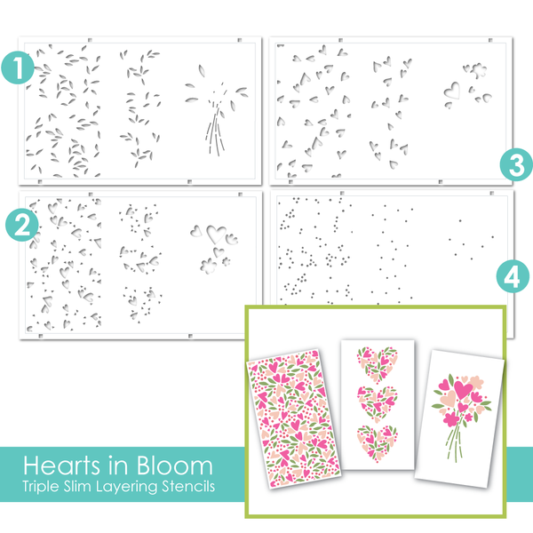 Taylored Expression - Triple Slim Layering Stencil - Hearts in Bloom